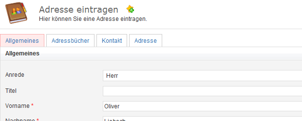 Abbildung: Adressbuch - Kontakt eintragen