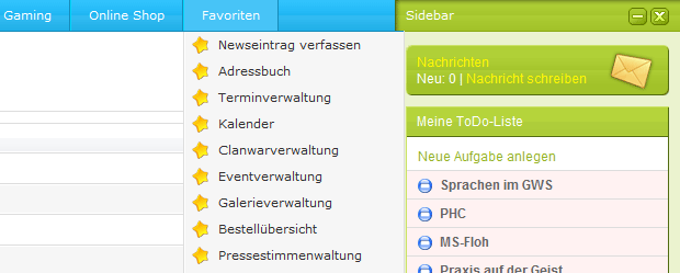 Abbildung: Favoriten - Hauptmenu