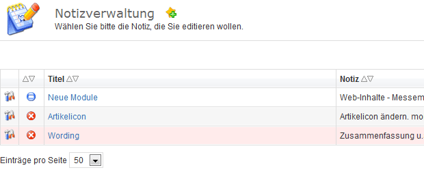 Abbildung: Notizenverwaltung