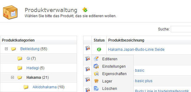 Abbildung: Produktverwaltung