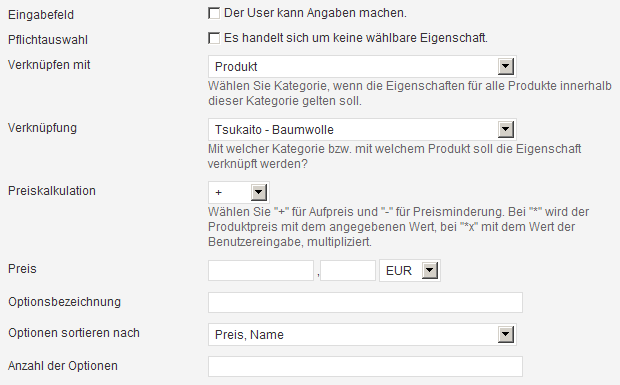 Abbildung: Ausschnitt aus den Eigenschaftseinstellungen