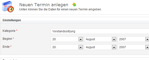 Abbildung: Terminplaner - Termin anlegen