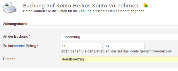 Abbildung: Vereinskasse - Buchung durchführen